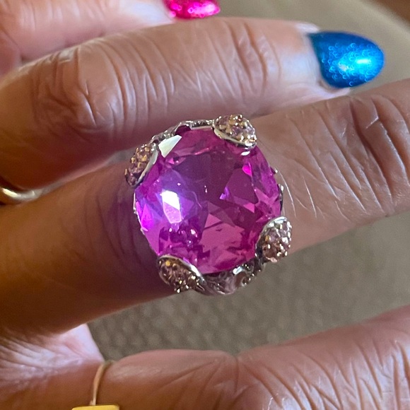 Judith Ripka ring sterling, silver designer, ring, large pink topaz - Picture 2 of 10
